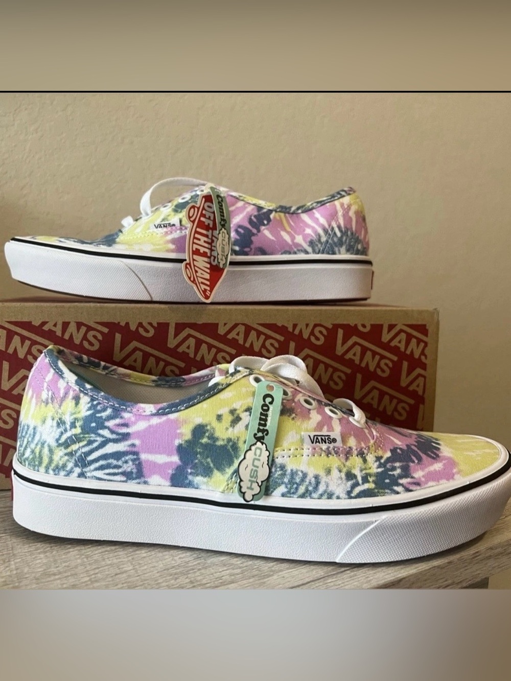 Vans Women’s Tie-Dye ComfyCush Authentic Sneakers - Pink, Yellow, Blue